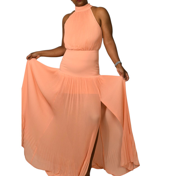 Veronica Beard Lilliana Dress Orange Halter High Neck Plisse Long Evening Gown 2 - Picture 11 of 16